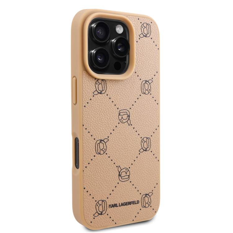Karl Lagerfeld PU Hard Case for iPhone 16 Pro Max with Karl Heads, Drop Protection, Slim Profile, Lightweight, Comfortable Grip, Easy Snap-on, Sustainable Packaging - Beige