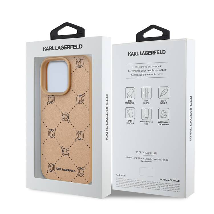 Karl Lagerfeld PU Hard Case for iPhone 16 Pro Max with Karl Heads, Drop Protection, Slim Profile, Lightweight, Comfortable Grip, Easy Snap-on, Sustainable Packaging - Beige