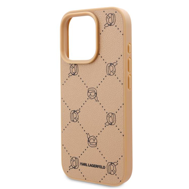 Karl Lagerfeld PU Hard Case for iPhone 16 Pro Max with Karl Heads, Drop Protection, Slim Profile, Lightweight, Comfortable Grip, Easy Snap-on, Sustainable Packaging - Beige