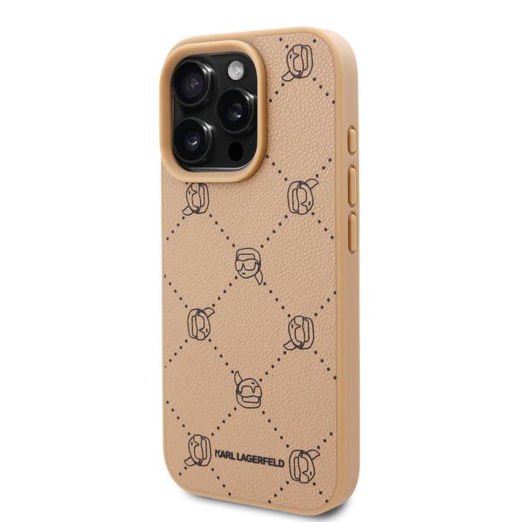 Karl Lagerfeld PU Hard Case for iPhone 16 Pro Max with Karl Heads, Drop Protection, Slim Profile, Lightweight, Comfortable Grip, Easy Snap-on, Sustainable Packaging - Beige