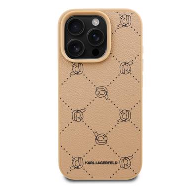 Karl Lagerfeld PU Hard Case for iPhone 16 Pro Max with Karl Heads, Drop Protection, Slim Profile, Lightweight, Comfortable Grip, Easy Snap-on, Sustainable Packaging - Beige