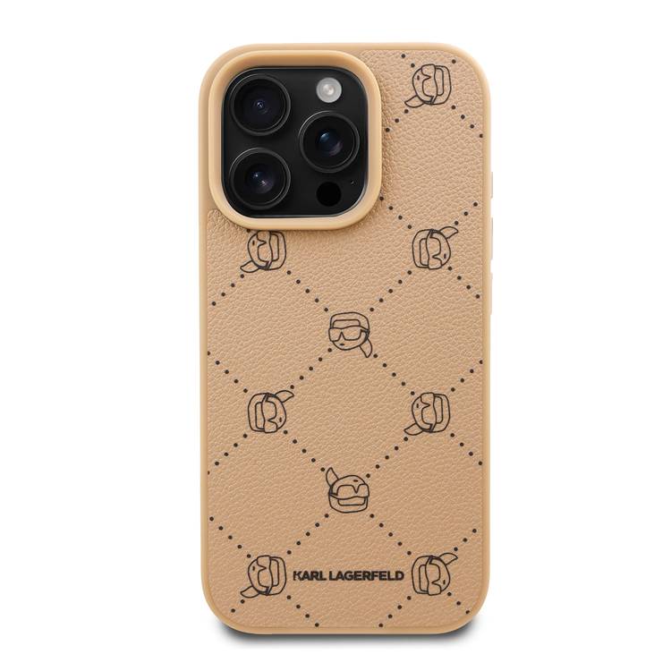 Karl Lagerfeld PU Hard Case for iPhone 16 Pro Max with Karl Heads, Drop Protection, Slim Profile, Lightweight, Comfortable Grip, Easy Snap-on, Sustainable Packaging - Beige