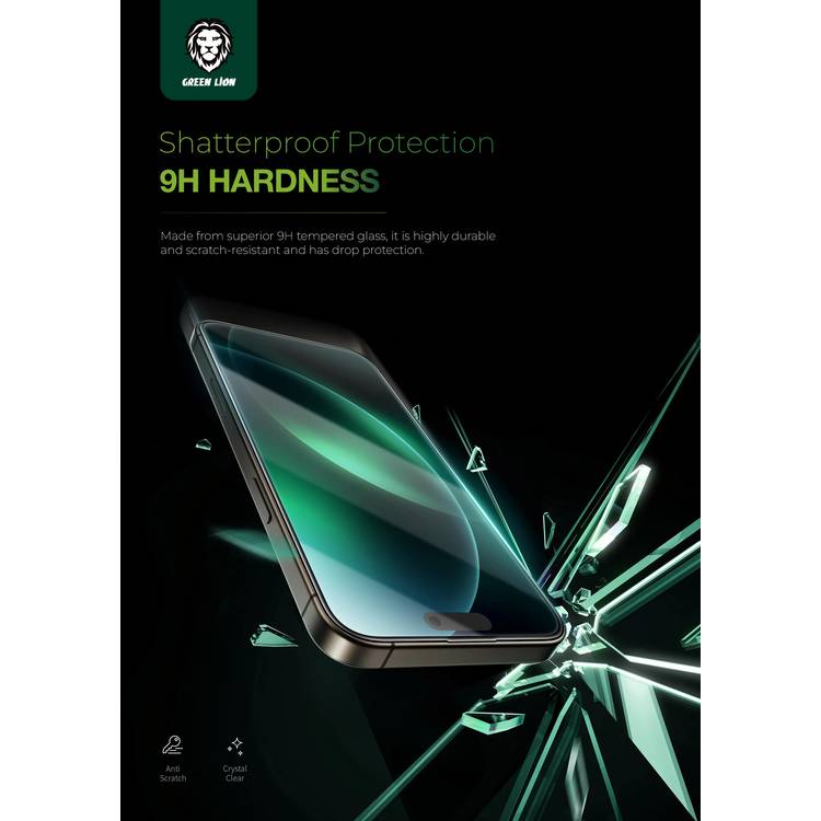 Green Lion 9H Steve HD Glass Protector for iPhone 16 Pro, Bubble Free, Highly Responsive, Anti Fingerprint, Anti Scratch - Clear