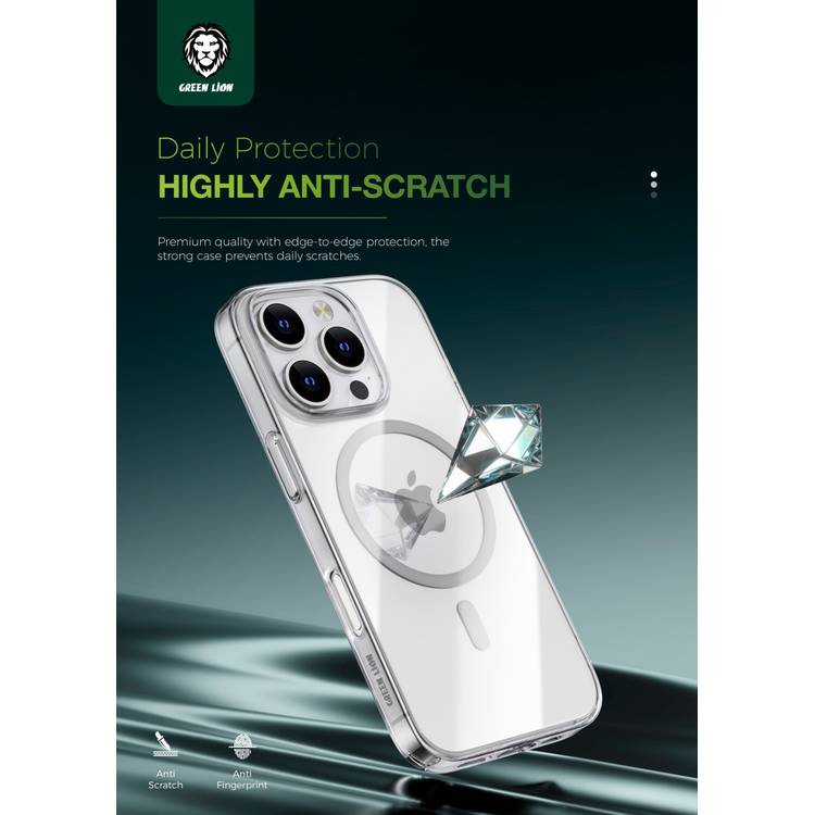 Green Lion MegSafe Delgado Case for iPhone 16 Pro, Camera Protection, Anti Scratch, Anti Fingerprint, Ultra Drop Protection, Ultra HD Clarity - Clear 