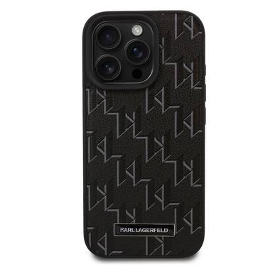 Karl Lagerfeld PU Hard Case for iPhone 16 Pro Max with Karl Lagerfeld Hot Stamp, Slim Profile, Lightweight, Sustainable Packaging, Comfortable Grip, Easy Snap-on  - Black