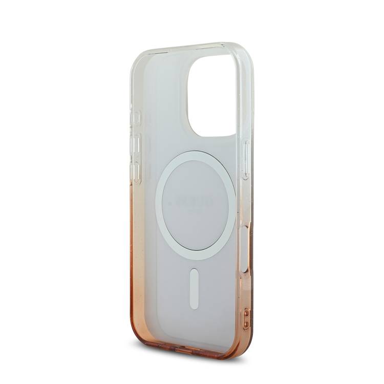 GUESS Magsafe IML Glitter Gradient Hard Case for iPhone 16 Pro, Slim Profile, Easy Snap-On, Drop Protection - Brown