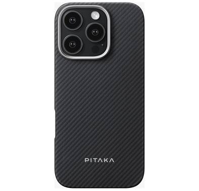 Pitaka Ultra Slim Case for iPhone 16 Pro, Compatible with MagSafe, 3D Grip Textured, Raised Camera Lip - Black / Gray