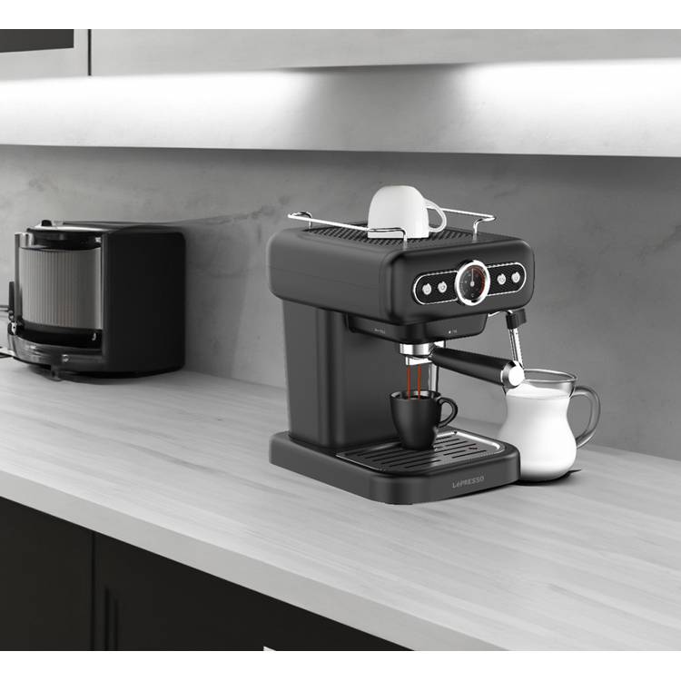 LePresso Coffee Machine with 1.2L Water Tank Capacity, 950W Rated Power, 15 Bars Pump Pressure, Washable Drip Tray, Steam Control - Black