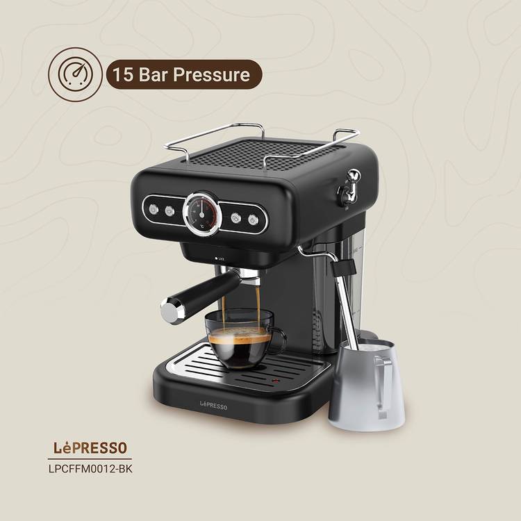 LePresso Coffee Machine with 1.2L Water Tank Capacity, 950W Rated Power, 15 Bars Pump Pressure, Washable Drip Tray, Steam Control - Black