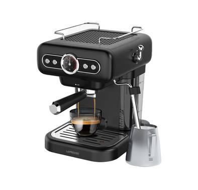 LePresso Coffee Machine with 1.2L Water Tank Capacity, 950W Rated Power, 15 Bars Pump Pressure, Washable Drip Tray, Steam Control - Black