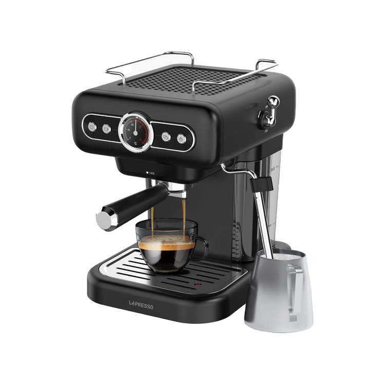 LePresso Coffee Machine with 1.2L Water Tank Capacity, 950W Rated Power, 15 Bars Pump Pressure, Washable Drip Tray, Steam Control - Black
