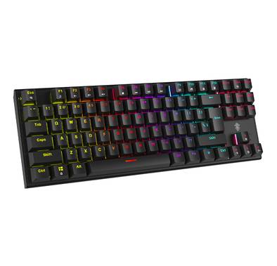 Porodo Gaming TKL Mechanical Keyboard with 87 English + Arabic Keys, Smooth Clicks Red Switch, 12 Light Modes RGB, 50 Million Clicks Lifespan, 25 Keys Anti-Ghosting, 1.5m PVC USB Cable - Black