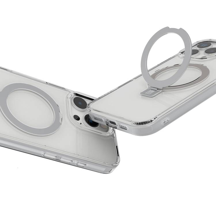 Levelo Verona Case for iPhone 16 Pro with Metal Kickstand Ring, ClearView Technology, Impact-Resistant Corners, MagSafe compatibility - Clear