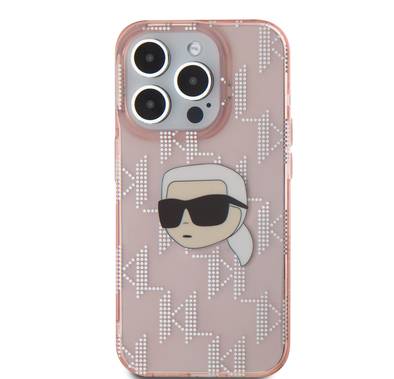Karl Lagerfeld IML Hard Case for iPhone 16 Pro Max with Electroplated Karl Head & Monogram Design, Comfortable Grip, Slim Profile, Drop Protection, Sustainable Packing - Pink