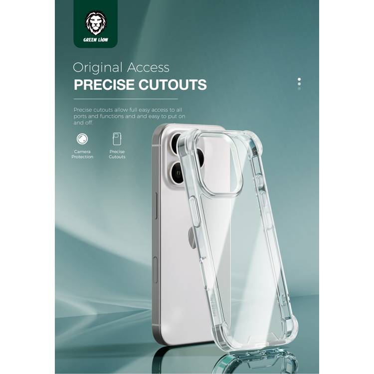 Green Lion Anti-Shock Case for  iPhone 16 Pro Max, HD Clarity, Precise Cutouts, Hybrid Protection, Drop Protection, Anti Scratch, Air Cushion - Clear 