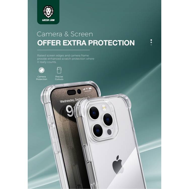 Green Lion Anti-Shock Case for  iPhone 16 Pro Max, HD Clarity, Precise Cutouts, Hybrid Protection, Drop Protection, Anti Scratch, Air Cushion - Clear 