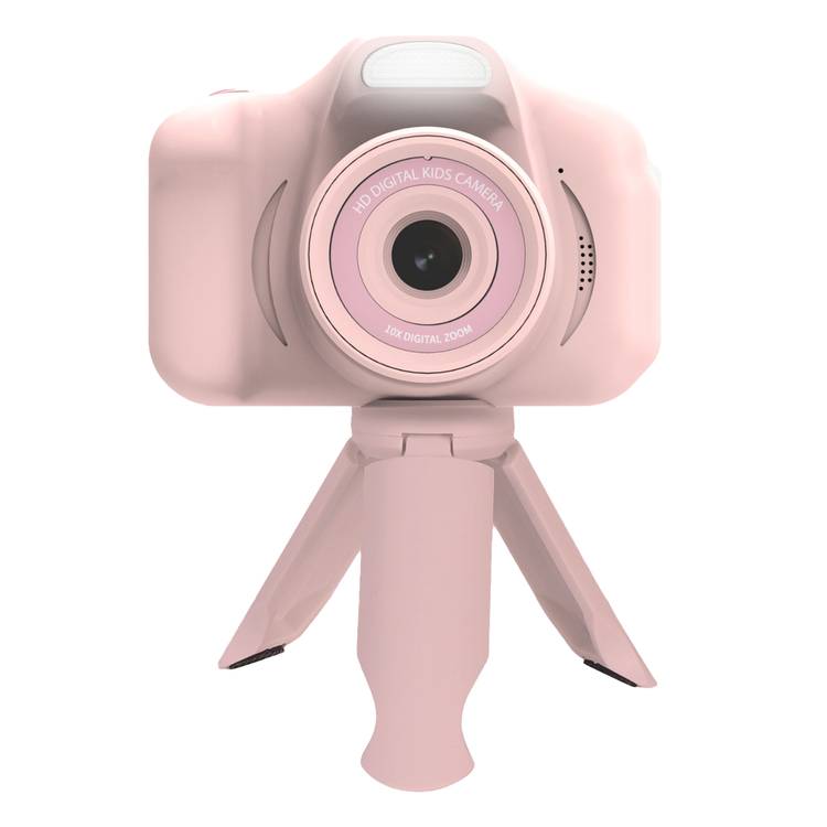 Porodo Lifestyle Kids Focus Camera with Tripod Stand, 320 x 240 Screen Resolution, Up to 5 Hours Working Time, Built-in Games, Photo & Video Filters, Dual Lens Selfie Camera - Pink