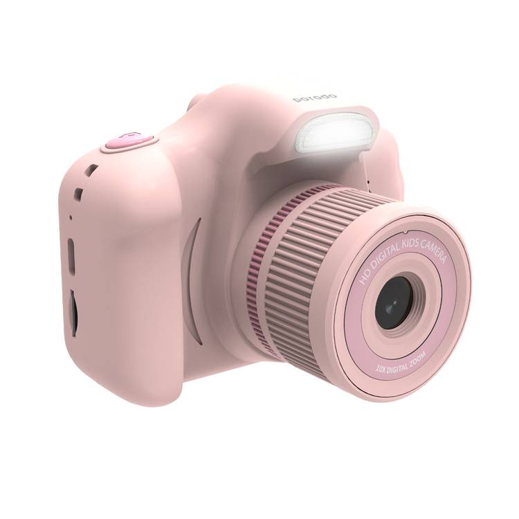 Porodo Lifestyle Kids Focus Camera with Tripod Stand, 320 x 240 Screen Resolution, Up to 5 Hours Working Time, Built-in Games, Photo & Video Filters, Dual Lens Selfie Camera - Pink