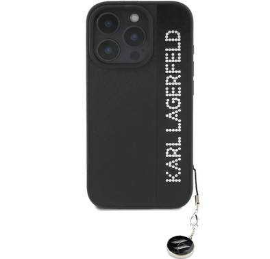 Karl Lagerfeld Saffiano Leather Hard Case for iPhone 16 Pro, Slim Profile, Lightweight, Drop protection, Comfortable Grip, Sustainable Packing - Black
