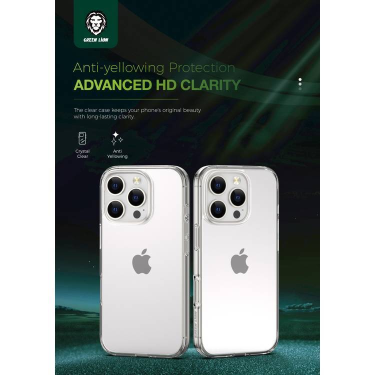 Green Lion Crystal Clear Case for iPhone 16 Plus, Anti Scratch, Crystal Clarity, Drop Protection, Anti Yellowing, Anti-Microbial, Precise Cutouts - Clear 