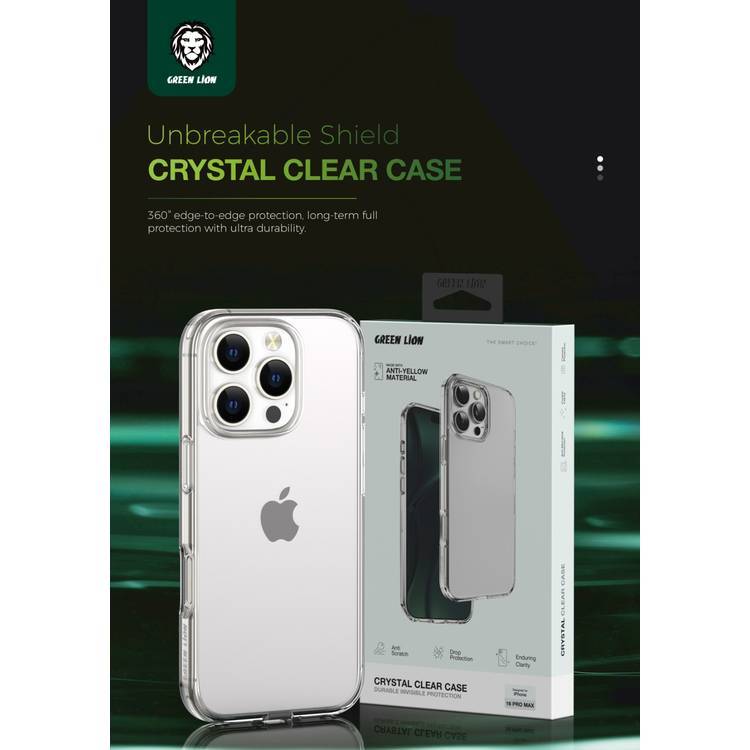 Green Lion Crystal Clear Case for iPhone 16 Plus, Anti Scratch, Crystal Clarity, Drop Protection, Anti Yellowing, Anti-Microbial, Precise Cutouts - Clear 