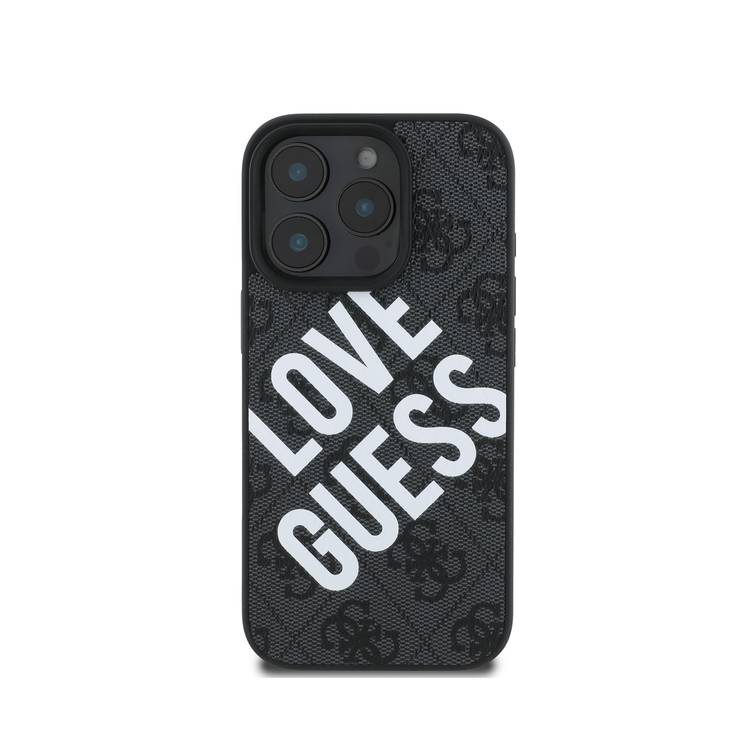 Guess PU 4G Hard Case with Big Love Guess Logo For iPhone 16 Pro Max, High Quality Material, Lightweight, Easy Snap-on - Black 