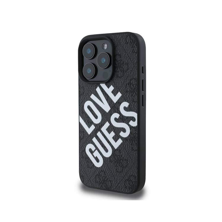 Guess PU 4G Hard Case with Big Love Guess Logo For iPhone 16 Pro Max, High Quality Material, Lightweight, Easy Snap-on - Black 