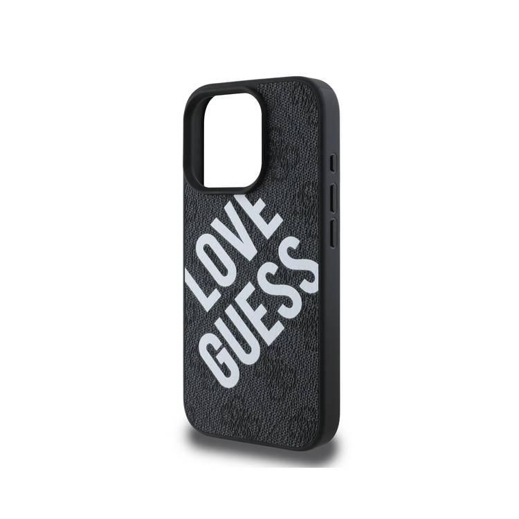 Guess PU 4G Hard Case with Big Love Guess Logo For iPhone 16 Pro Max, High Quality Material, Lightweight, Easy Snap-on - Black 