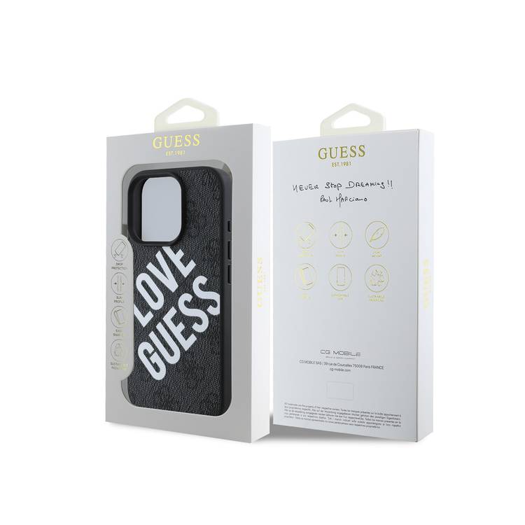 Guess PU 4G Hard Case with Big Love Guess Logo For iPhone 16 Pro Max, High Quality Material, Lightweight, Easy Snap-on - Black 