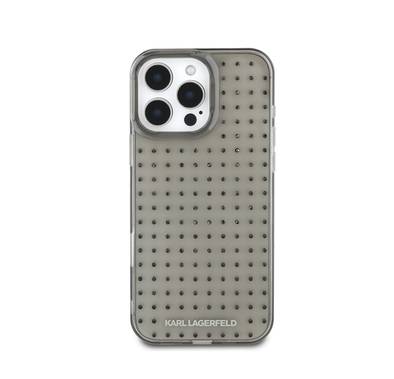 Karl Lagerfeld IML Transparent Hard Case with Allover Studs for iPhone 16 Pro Max, Printed Logo Design - Clear Black 