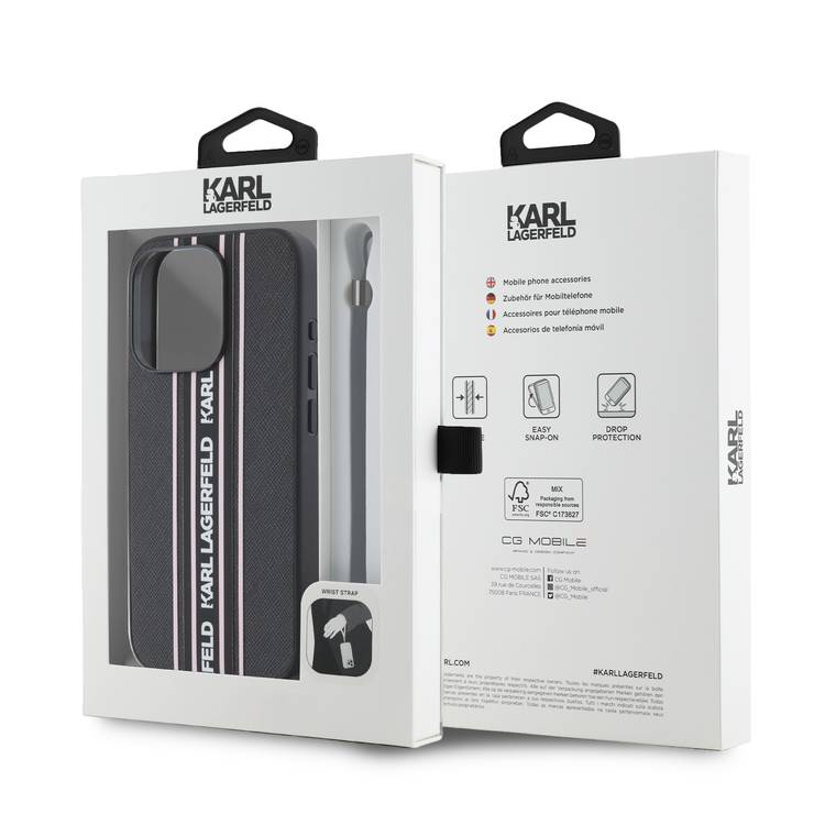 Karl Lagerfeld PU Hard Case with Athleisure Strips for iPhone 16 Pro Max, Lightweight, High-Quality Material, Comfortable and Secure Grip - Pink