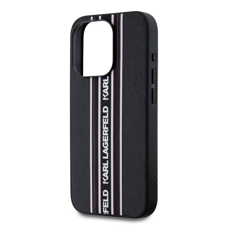 Karl Lagerfeld PU Hard Case with Athleisure Strips for iPhone 16 Pro Max, Lightweight, High-Quality Material, Comfortable and Secure Grip - Pink