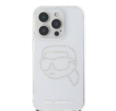 Karl Lagerfeld IML Hard Case for iPhone 16 Pro Max with Rhinestones Karl Head Logo, Slim Profile, Lightweight, Easy Snap-on, Drop Protection, Sustainable Packing - Transparent