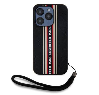 Karl Lagerfeld PU Hard Case with Athleisure Strips for iPhone 16 Pro Max, Lightweight, High-Quality Material, Comfortable and Secure Grip - Red