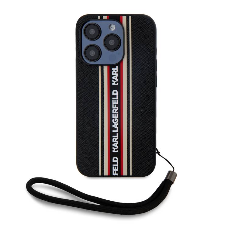 Karl Lagerfeld PU Hard Case with Athleisure Strips for iPhone 16 Pro Max, Lightweight, High-Quality Material, Comfortable and Secure Grip - Red