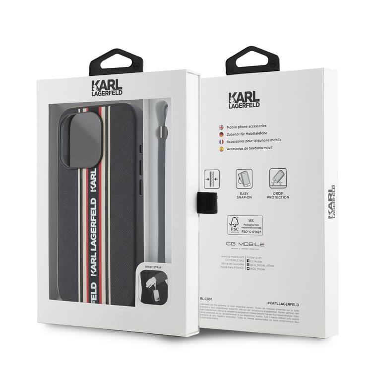 Karl Lagerfeld PU Hard Case with Athleisure Strips for iPhone 16 Pro Max, Lightweight, High-Quality Material, Comfortable and Secure Grip - Red