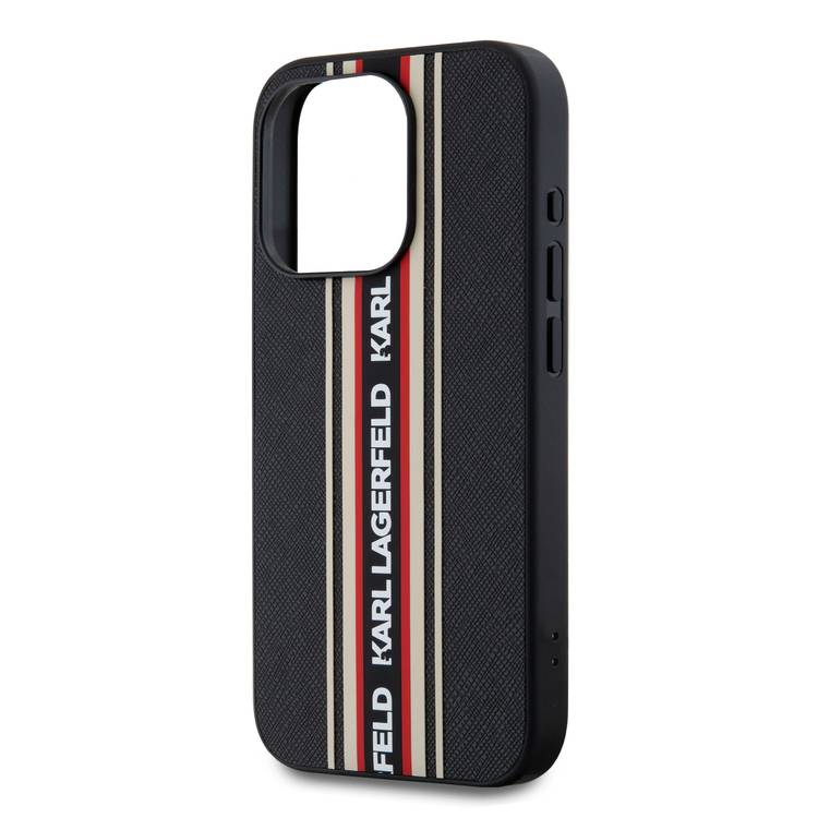 Karl Lagerfeld PU Hard Case with Athleisure Strips for iPhone 16 Pro Max, Lightweight, High-Quality Material, Comfortable and Secure Grip - Red