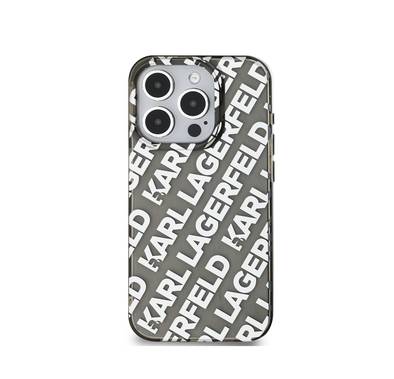 Karl Lagerfeld IML Hard Case with Electroplated Repeated Logo for iPhone 16 Pro, Drop Protection, Easy Snap On, Sustainable Packaging - Silver