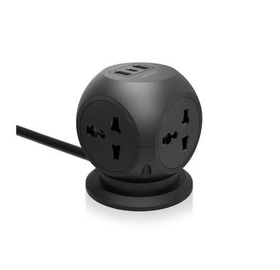 Green Lion Multi Port Desk Universal Socket with 4 AC Sockets, 2 USB-A Ports & USB-C Port, 2500W Power, 2m Cable Length, Safety Shutters, Anti-Shock Protection, Short-Circuit Protection - Black
