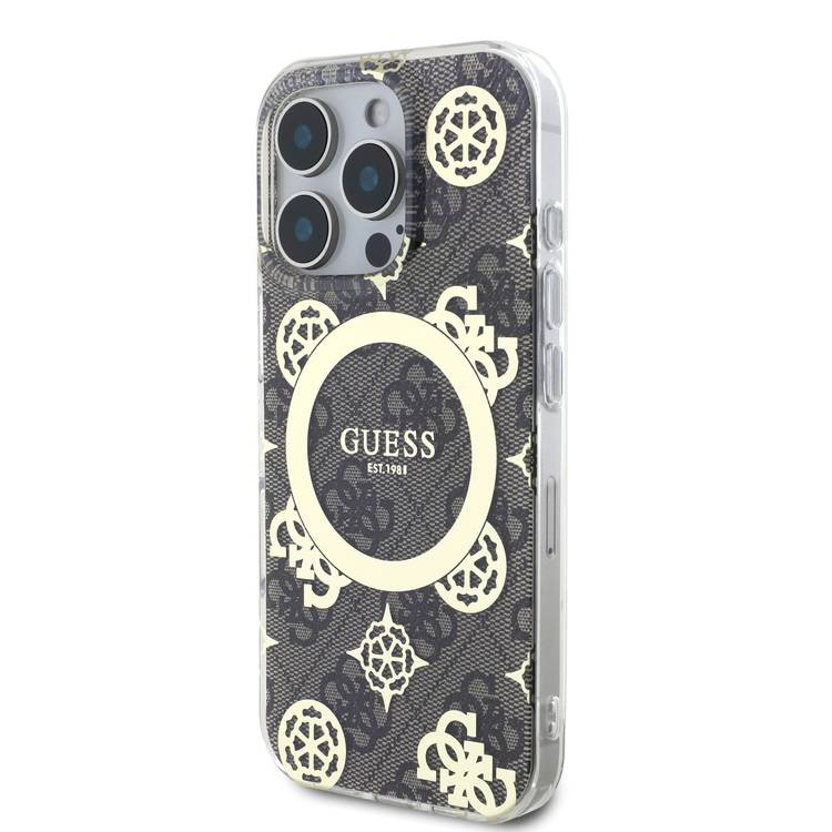 Guess Magsafe IML 4G Design Hard Case with Peony for iPhone 16 Pro Max, High Quality Material, Lightweight, Comfortable and Secure Grip - Brown