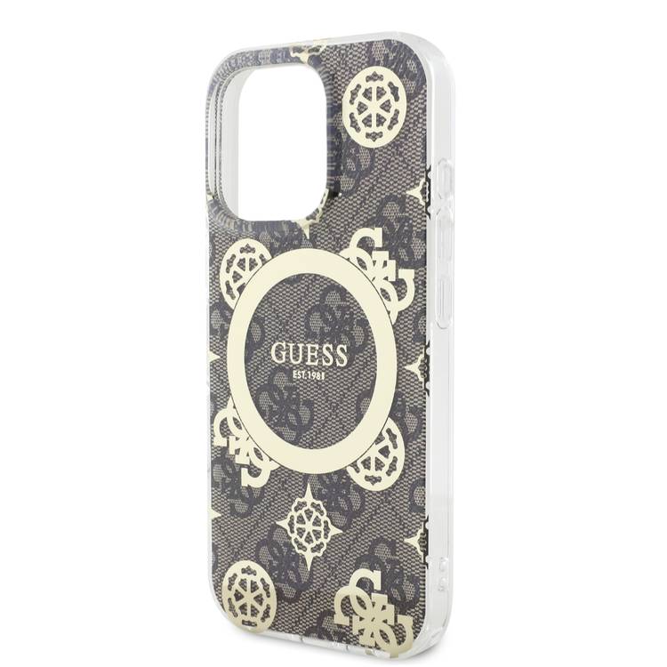 Guess Magsafe IML 4G Design Hard Case with Peony for iPhone 16 Pro Max, High Quality Material, Lightweight, Comfortable and Secure Grip - Brown