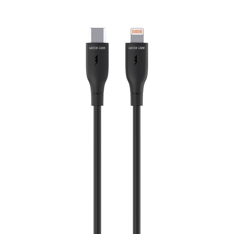 Green Lion USB-C to Lightning PVC Cable 1m, 480Mbps Transfer Speed, 18W, Fast Charging & Sync, More than 10,000 Bends Life Span, Safe & Secure - Black