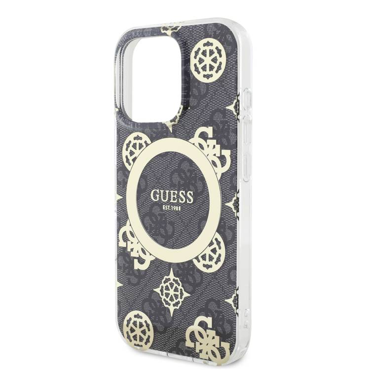 Guess Magsafe IML 4G Design Hard Case with Peony for iPhone 16 Pro , High Quality Material, Lightweight, Comfortable and Secure Grip - Black 