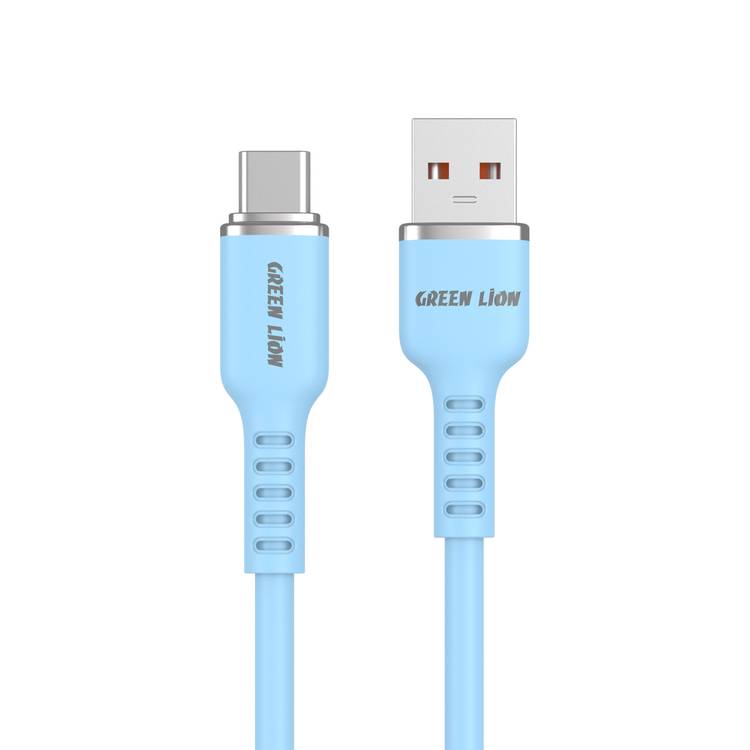 Green Lion USB-A to USB-C Silicone Cable 1m, 480Mbps Transfer Speed, 15W, Charge & Sync, more than 10,000 Bends Life Span, Secure & Safe - Blue