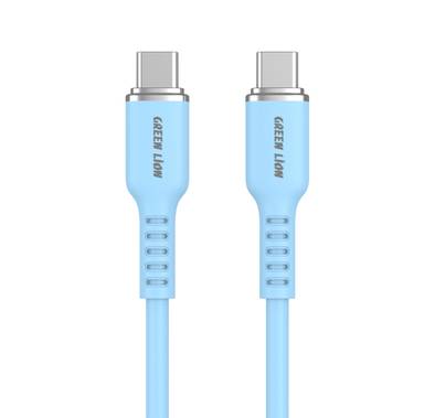 Green Lion USB-C to USB-C Silicone Cable 1m, 480Mbps Transfer Speed, 60W, Fast Charging & Sync, More than 10,000 Bends Life Span, Safe & Secure - Blue