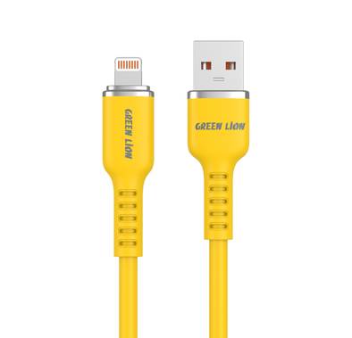 Green Lion USB-A to Lightning Silicone Cable 1m, 480Mbps Transfer Speed, 12W, Fast Charging & Sync, More than 10,000 Bends Life Span, Safe & Secure - Yellow
