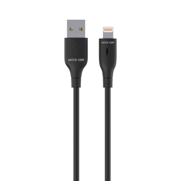 Green Lion USB-A to Lightning PVC Cable 30cm, 480Mbps Transfer Speed, 12W, Charge & Sync, more than 10,000 Bends Life Span, Secure & Safe - Black