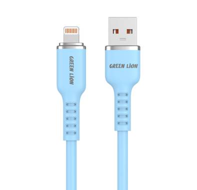 Green Lion USB-A to Lightning Silicone Cable 1m, 480Mbps Transfer Speed, 12W, Fast Charging & Sync, More than 10,000 Bends Life Span, Safe & Secure - Blue