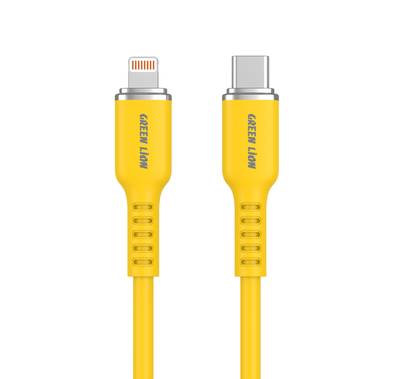 Green Lion USB-C to Lightning Silicone Cable 1m, 480Mbps Transfer Speed, 18W, Fast Charging & Sync, More than 10,000 Bends Life Span, Safe & Secure - Yellow