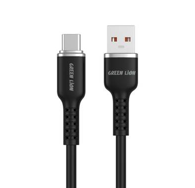 Green Lion USB-A to USB-C Silicone Cable 1m, 480Mbps Transfer Speed, 15W, Fast Charging & Sync, More than 10,000 Bends Life Span, Safe & Secure - Black